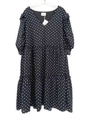 Andrée By Unit Polka Dot Tiered Dress Size 3X NWT Black White
